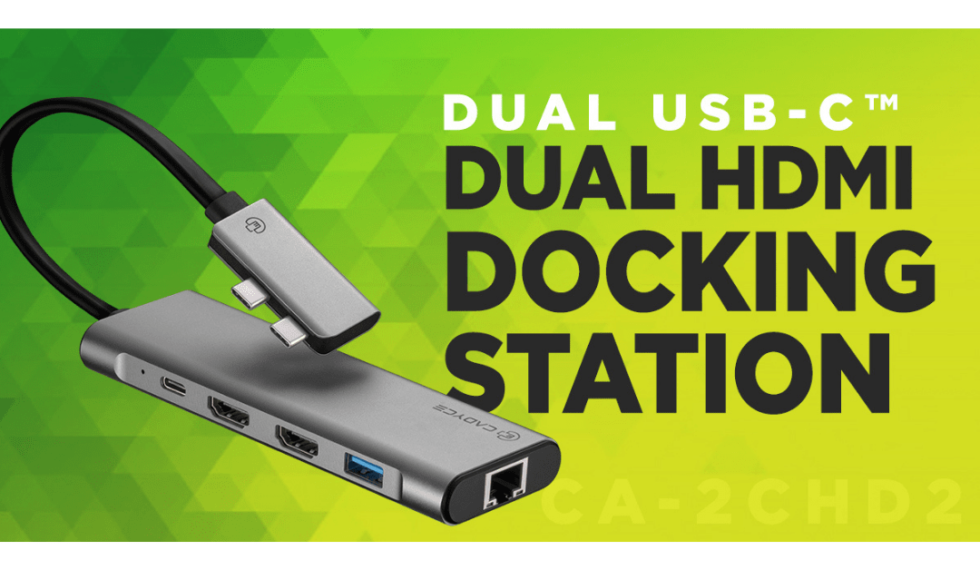 A startling innovation by Cadyce – CA-2CHD2, Dual USB-C™ Dual HDMI Docking Station.